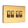 Satin brass 4 gang light switch side angle