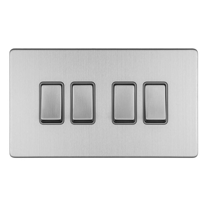 4 Gang Light Switch in Stainless Steel Cut Out