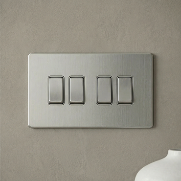 4 Gang Light Switch in Stainless Steel Cut Out