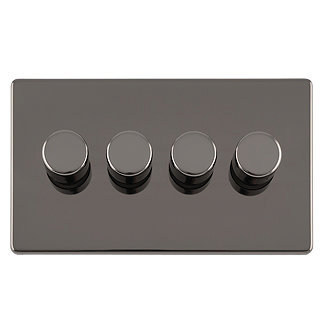 Black nickel 4 gang dimmer light switch cut out