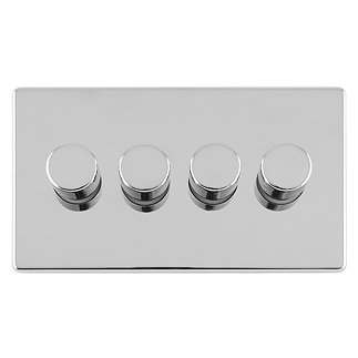 Polished chrome 4 gang dimmer light switch cut out