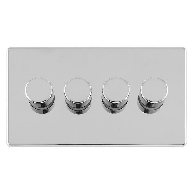 Polished chrome 4 gang dimmer light switch cut out