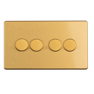 Satin brass 4 gang dimmer light switch cut out