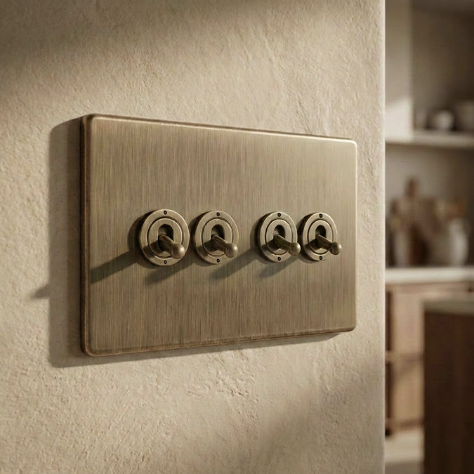 Antique brass 4 gang toggle switch lifestyle
