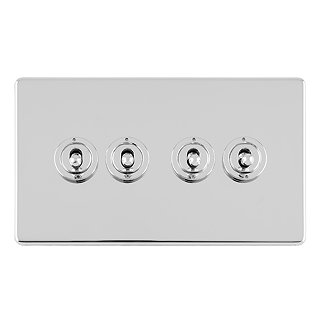 Polished chrome 4 gang toggle light switch cut out