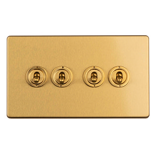 Satin brass 4 gang toggle light switch cut out