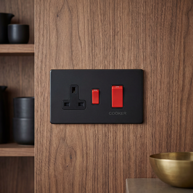 Matt Black Cooker Switch With Socket Zoom Out