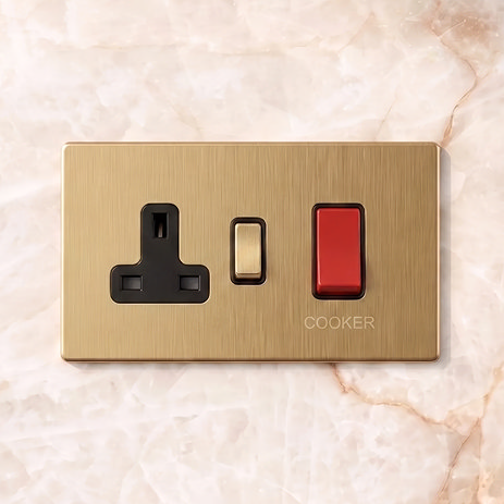 Cooker Switch and Socket Satin Brass Lifestyle