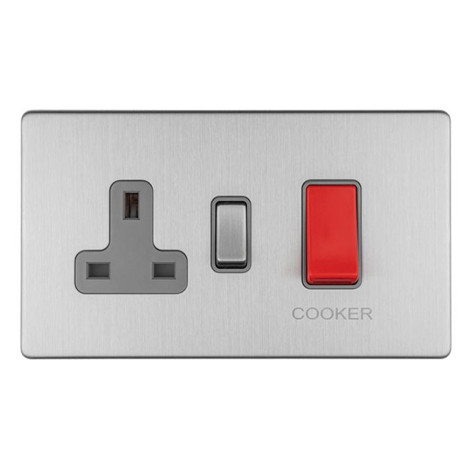 Cooker Switch with Socket in Stainless Steel Cut Out