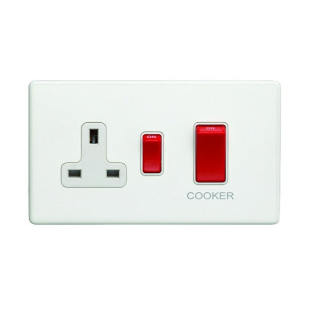 White 45A Cooker Switch with Socket Cut Out