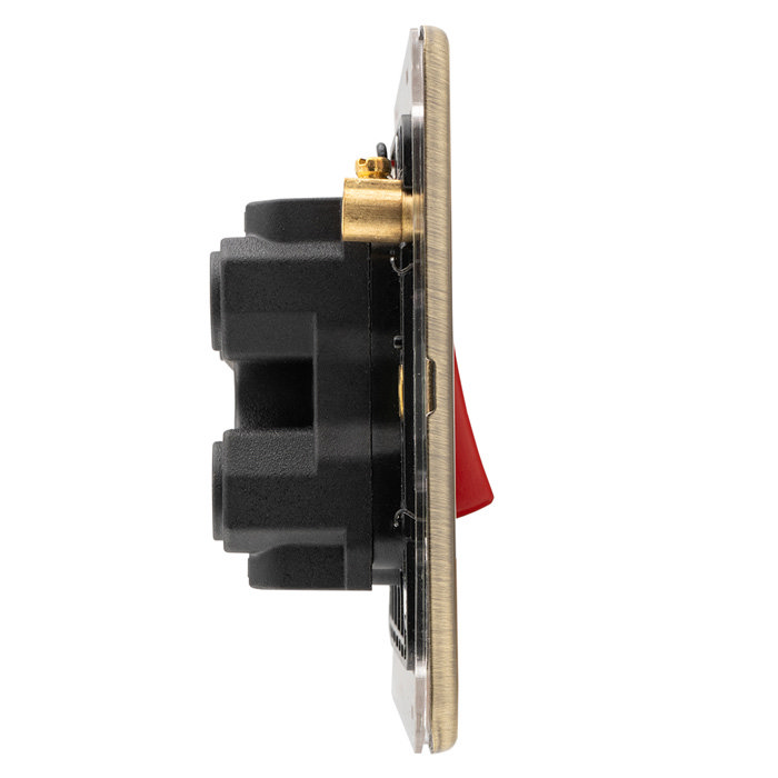 Antique brass cooker switch with neon light side view