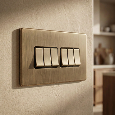 Antique brass 6 gang light switch cut out