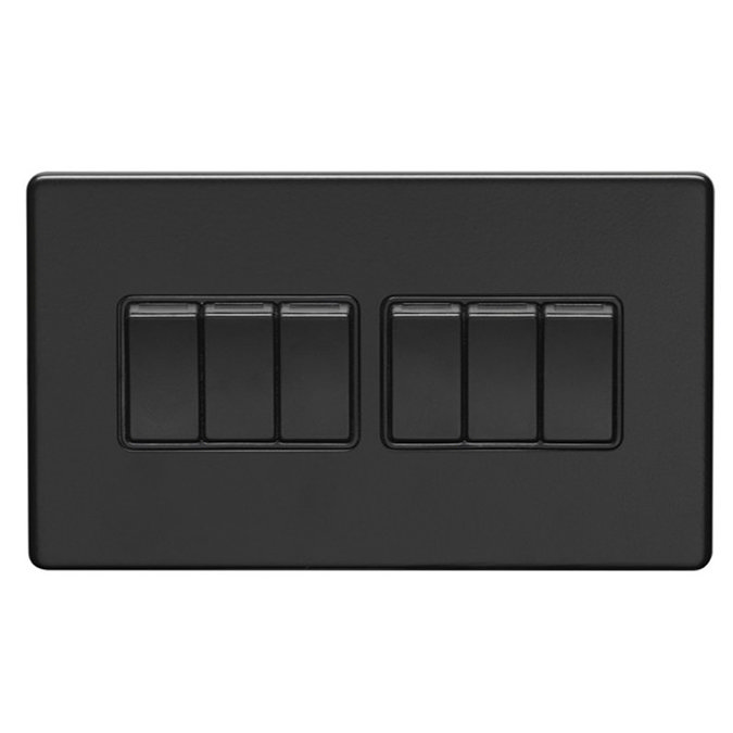 Matt black 6 gang light switch