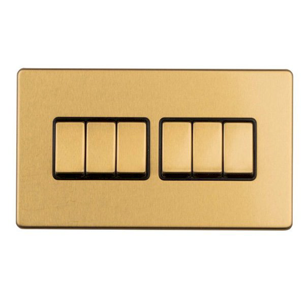 6 Gang Light Switch Satin Brass Cut Out
