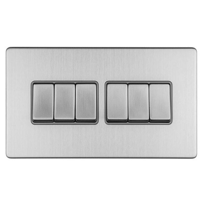 6 Gang Light Switch in Stainless Steel Cut Out