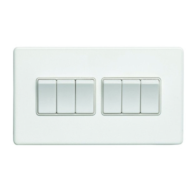 White 6 Gang Light Switch Cut Out