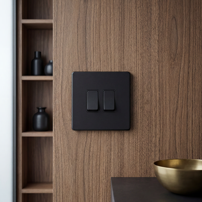 Matt Black Double Light Switch View 2