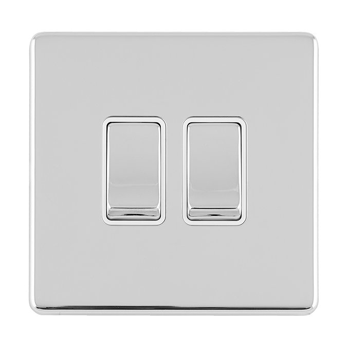 Double Light Switch Polished Chrome Cut Out Front