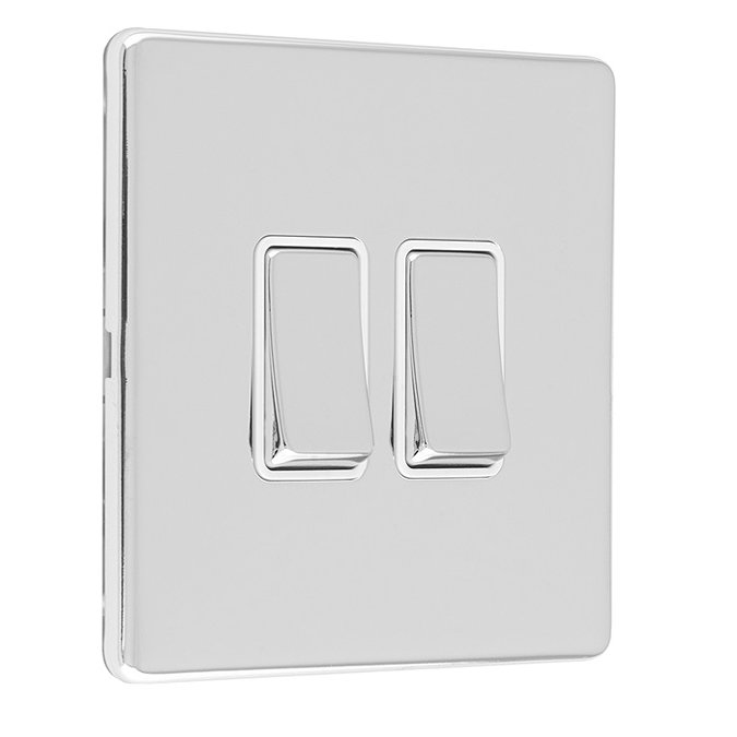 Polished chrome 2 gang light switch side angle