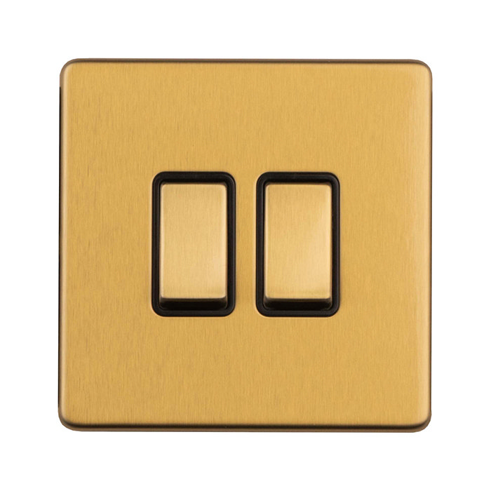 Double Light Switch Satin Brass Cut Out