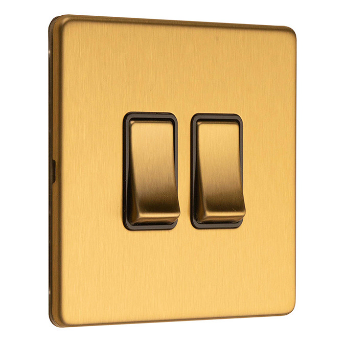 Satin brass 2 gang light switch side angle