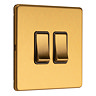 Satin brass 2 gang light switch side angle