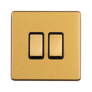 Satin brass 2 gang light switch side angle