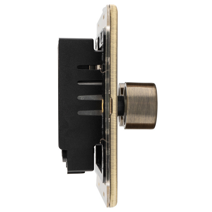 Antique brass double dimmer light switch side view