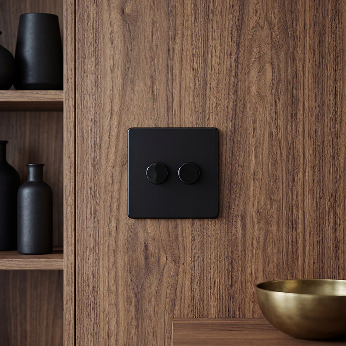 Matt Black Double Dimmer Switch View 2