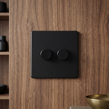 Matt Black Double Dimmer Switch View 2