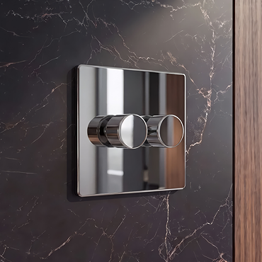Double Dimmer Light Switch Polished Chrome Cut Out Front