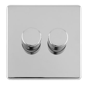 Polished chrome double dimmer light switch side angle
