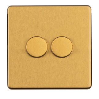 Satin brass double dimmer light switch cut out