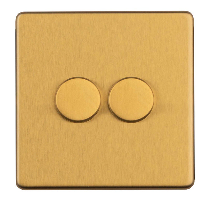 Satin brass double dimmer light switch cut out