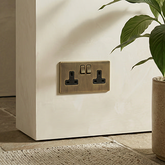 2 gang socket in antique brass