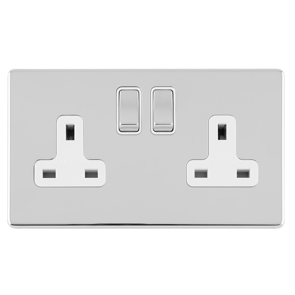 Lyss 13 AMP Switched Double Socket - 2 Gang Chrome | MFI