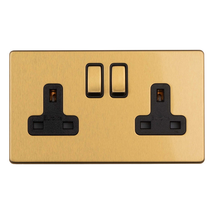 Double Switched Socket Satin Brass Cut Out