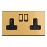 Double Switched Socket Satin Brass Cut Out