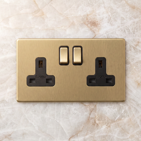 Double Switched Socket Satin Brass Lifestyle