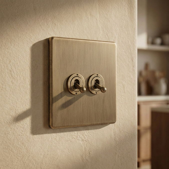 Antique brass 2 gang toggle switch lifestyle
