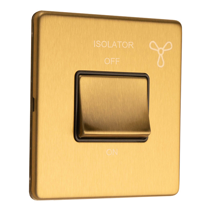 Satin brass fan isolator switch side angle