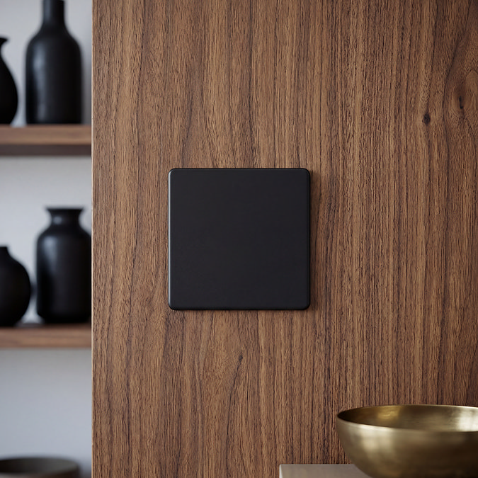 Matt Black Single Blank Plate View 2