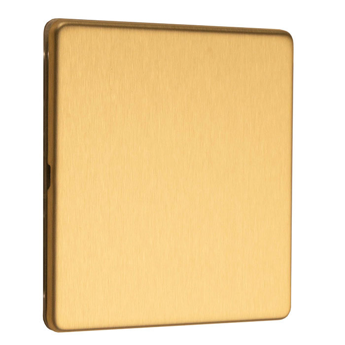 Satin brass single blank plate side angle