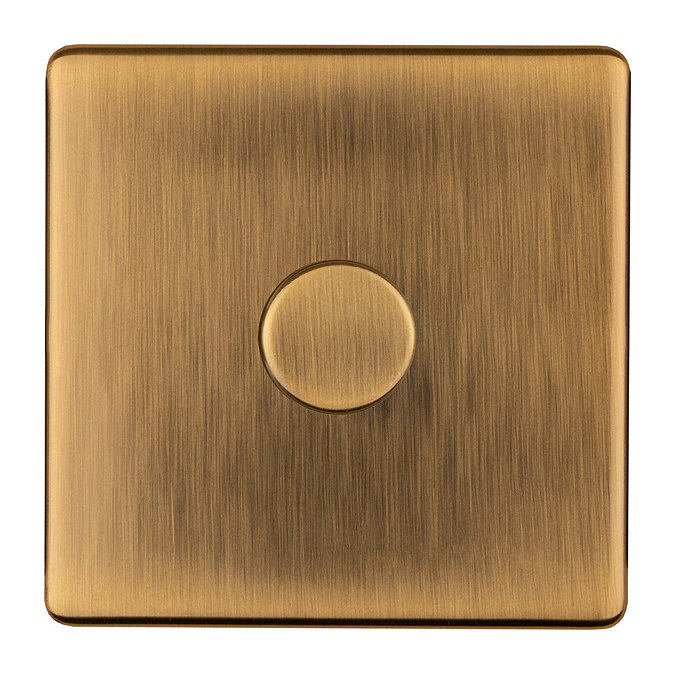 Antique brass single dimmer switch front cut out