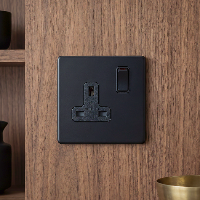 Matt Black Switched Single Socket