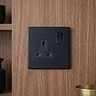 Matt Black Switched Single Socket