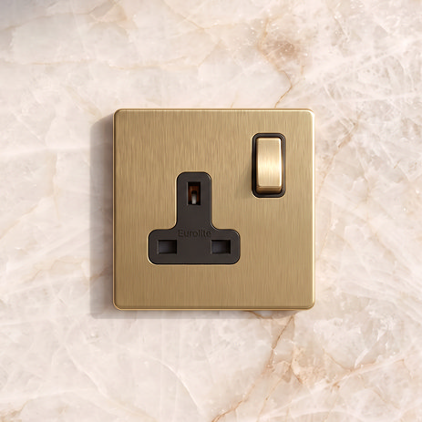 Single Switched Socket Satin Brass Lifestyle