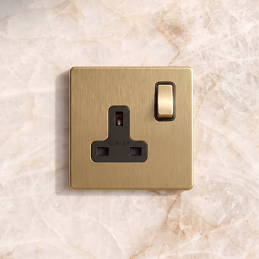Single Switched Socket Satin Brass Cut Out