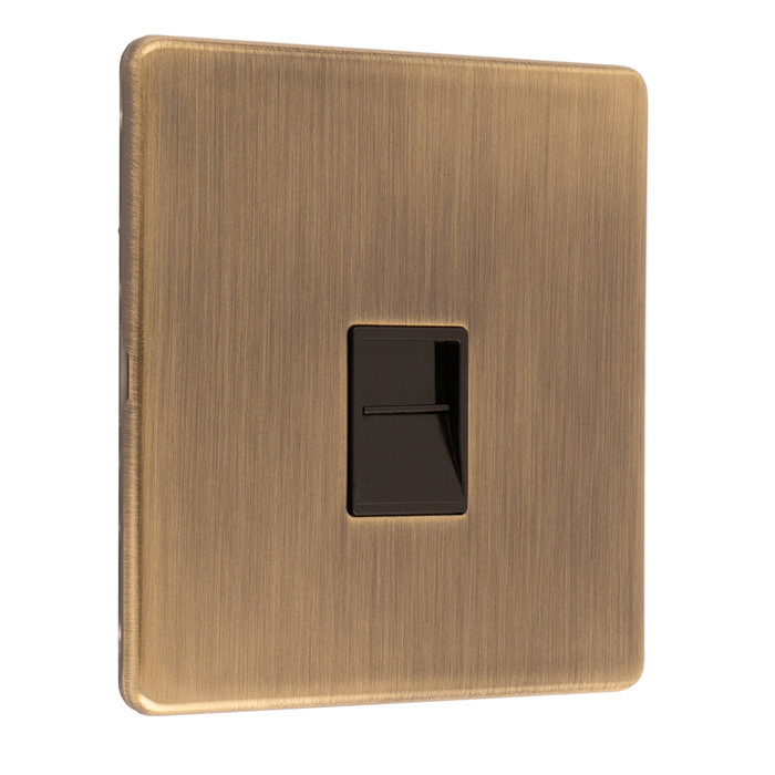 Antique brass telephone socket side angle