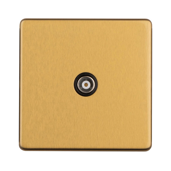 Single TV Socket Satin Brass Cut Out